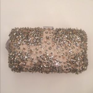 Hand beaded evening clutch with top snap closure